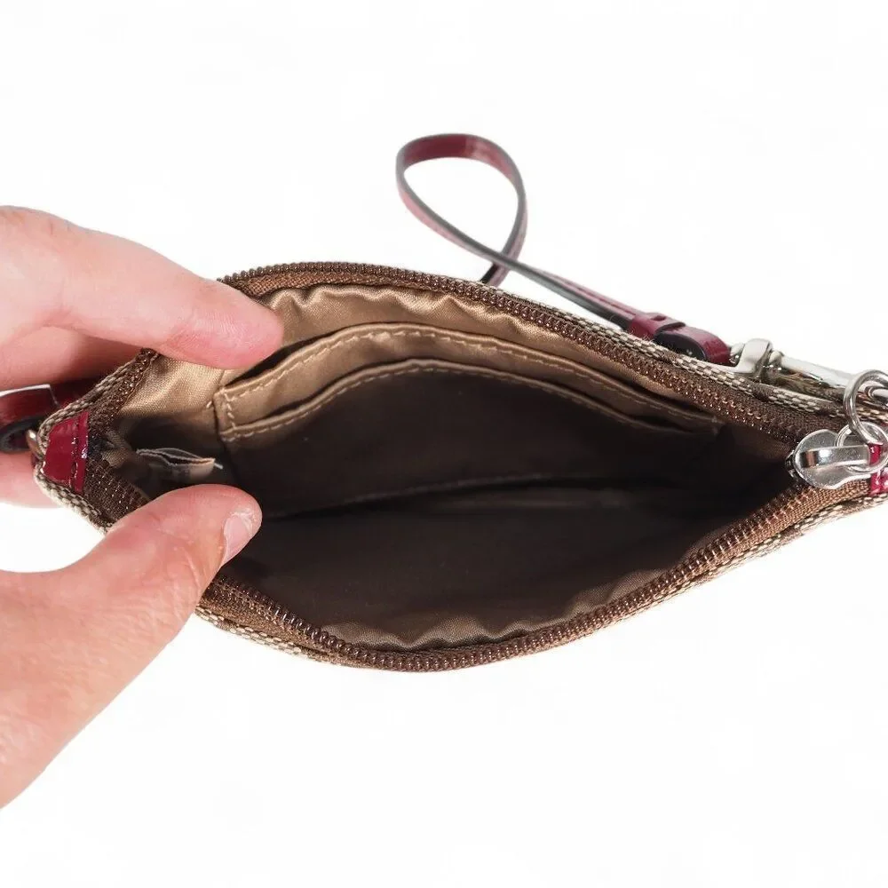 Coach Parker Signature Canvas‎ Wristlet F51775 Khaki / Crimson NWT